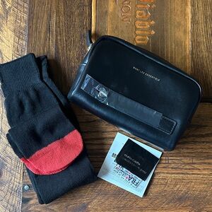 New WANT Les Essentiels Black Leather Travel Pouch with Gold Logo